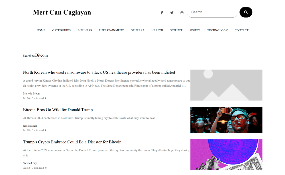 News category browsing page